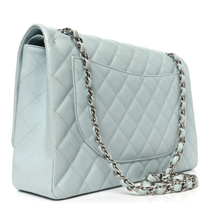Caviar Quilted Maxi Double Flap Light Blue