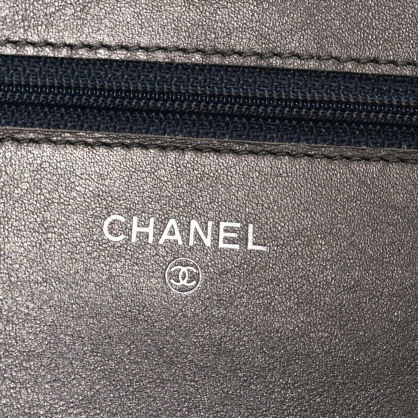 Metallic Caviar Timeless CC Wallet On Chain WOC Grey