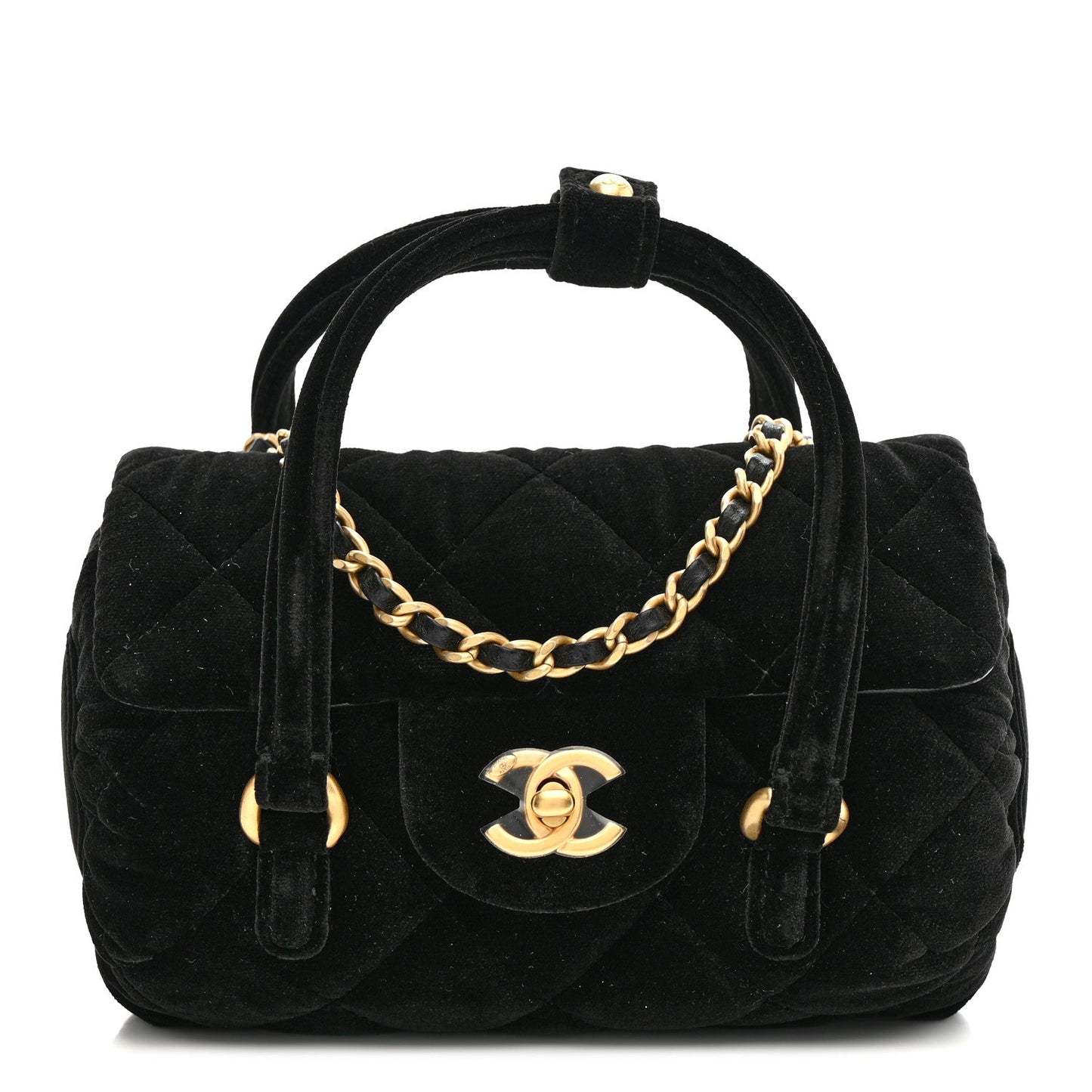 Velvet Quilted Mini Top Handle Flap Black
