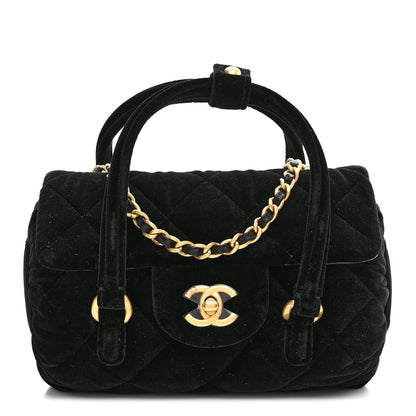 Velvet Quilted Mini Top Handle Flap Black