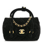 Velvet Quilted Mini Top Handle Flap Black