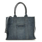 Washed Frayed Denim Logo Medium Hardware Tote Blue