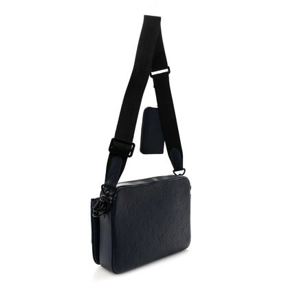 Calfskin Monogram Shadow Trio Messenger Navy