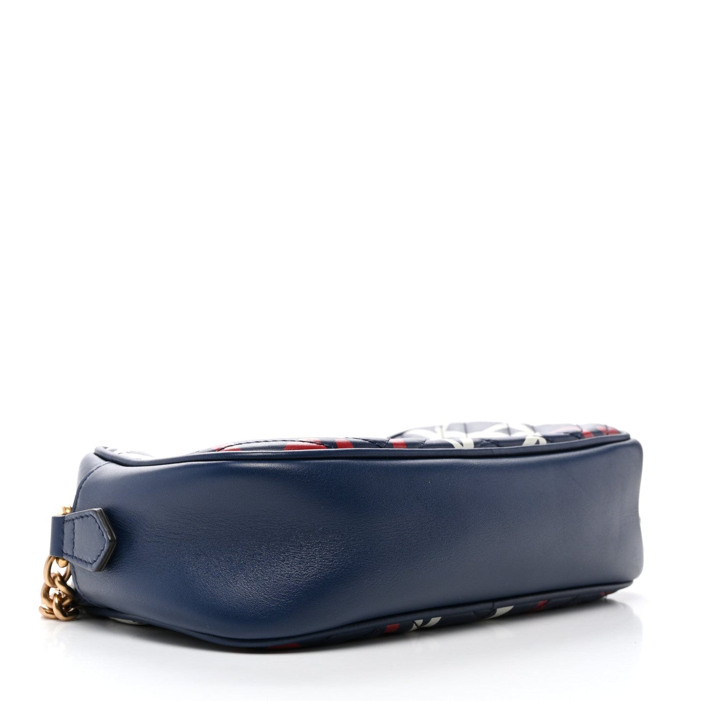 Calfskin Matelasse GucciGhost Small GG Marmont Chain Shoulder Bag Blue Agata Hibiscus Red