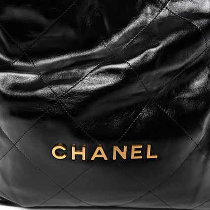 Shiny Calfskin Quilted Chanel 22 Black