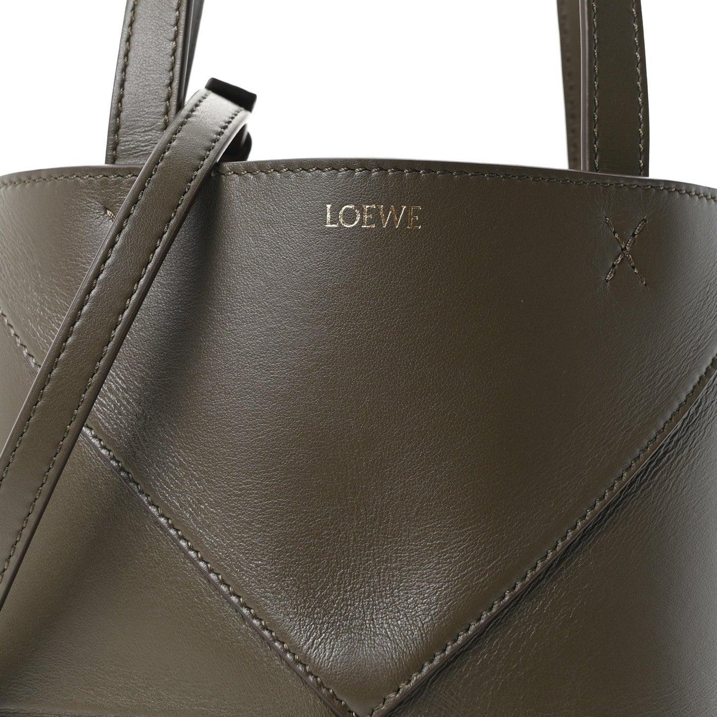 Shiny Calfskin Mini Puzzle Fold Tote Dark Khaki
