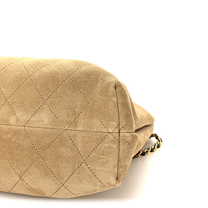 Suede Quilted Eyes On You Large Shopping Bag Beige