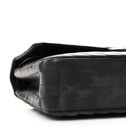 Lambskin Chevron Quilted Medium Double Flap Black