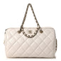 Caviar Quilted Barrel Clutch With Chain White