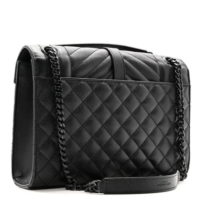 Grain De Poudre Textured Mixed Matelasse Triquilt Medium Monogram Monochrome Satchel Black