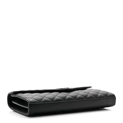 Sheepskin Tri-Quilt Monogram Envelope Chain Wallet Black