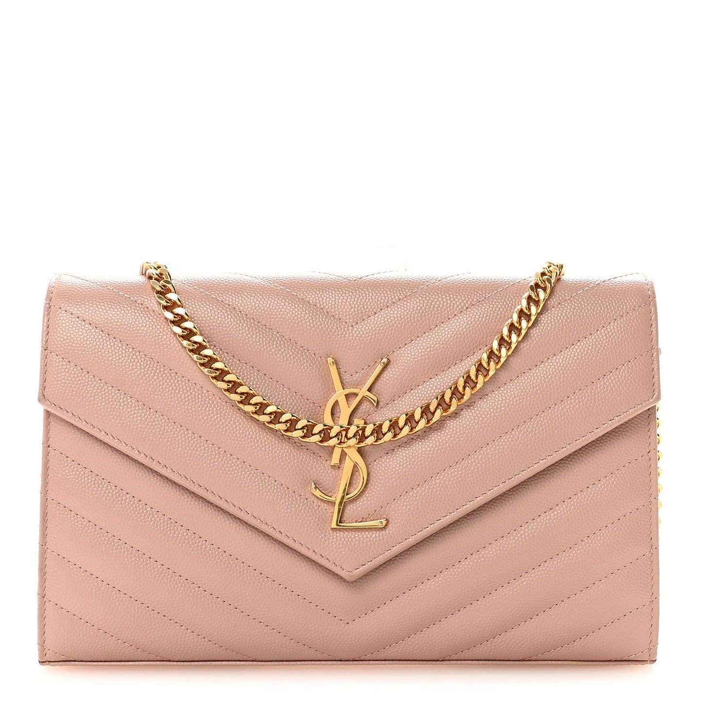 Grain De Poudre Matelasse Chevron Monogram Chain Wallet Pale Blush