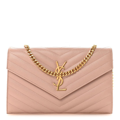 Grain De Poudre Matelasse Chevron Monogram Chain Wallet Pale Blush
