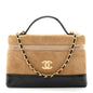 Suede Calfskin Shiny Lambskin Quilted Top Handle Slim Vanity Case With Chain Beige Black