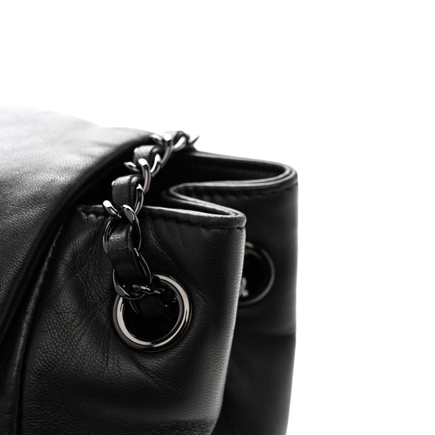 Lambskin Studded Accordion CC Flap Black