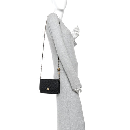 Lambskin Quilted CC Pearl Crush Wallet on Chain WOC Black
