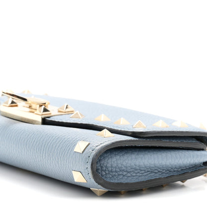 Pebbled Calfskin Rockstud Flip Lock Wallet On Chain Niagara