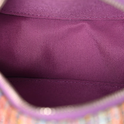 Tweed Quilted Round Clutch With Chain Blue Pink Orange