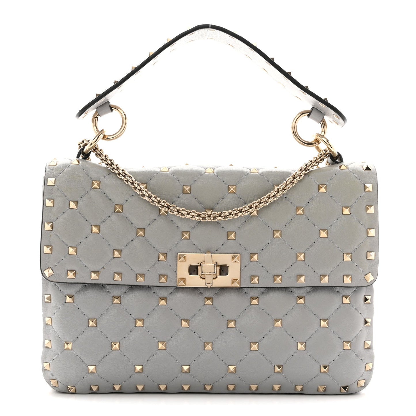Nappa Medium Rockstud Spike Shoulder Bag Pastel Grey