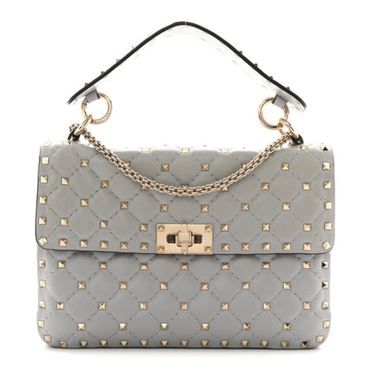 Nappa Medium Rockstud Spike Shoulder Bag Pastel Grey