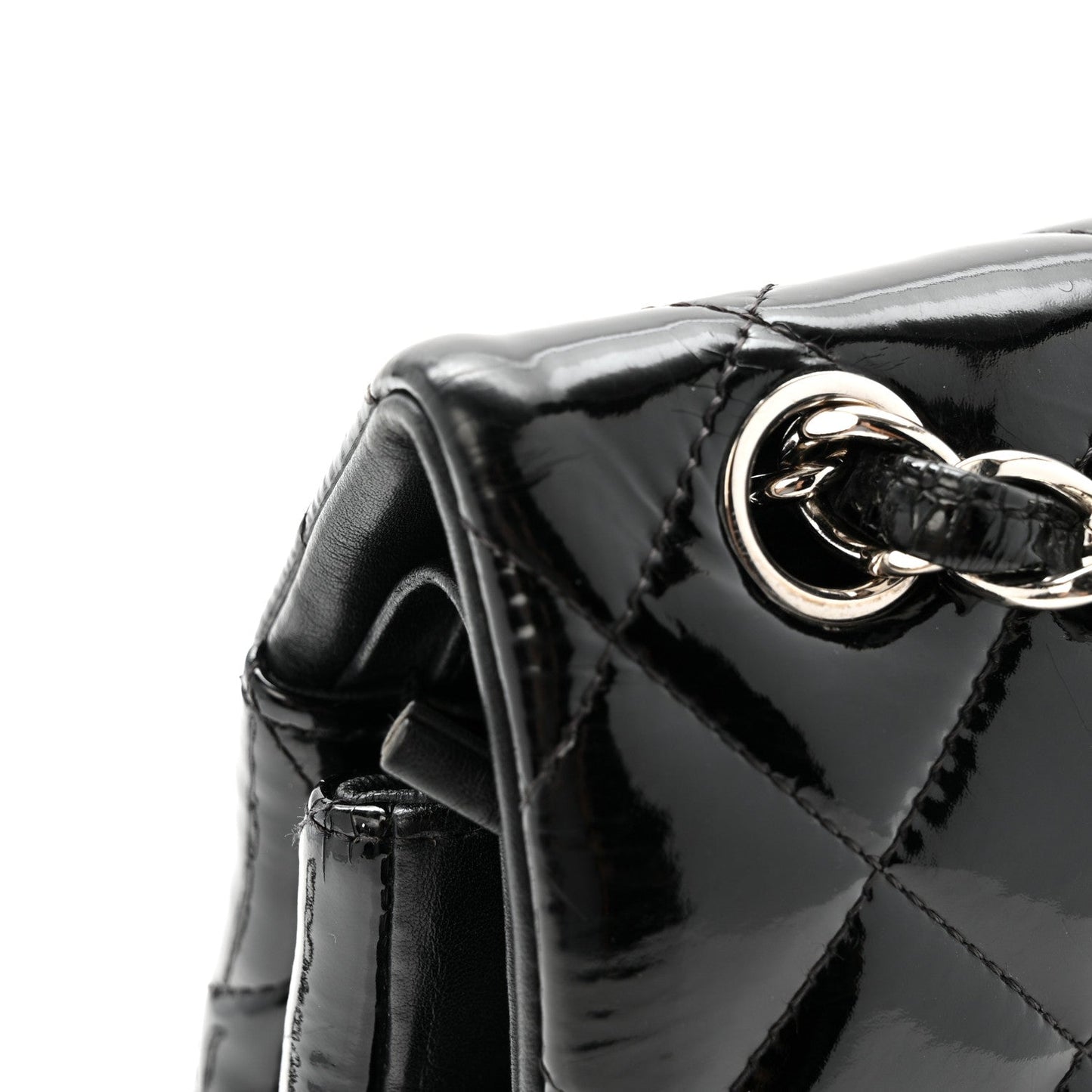 Patent Quilted Jumbo Double Flap Black
