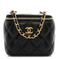 Lambskin Quilted Mini Pearl Crush Vanity Case With Chain Black
