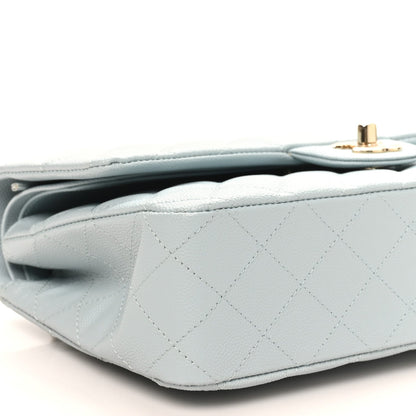 Caviar Quilted Medium Double Flap Light Blue