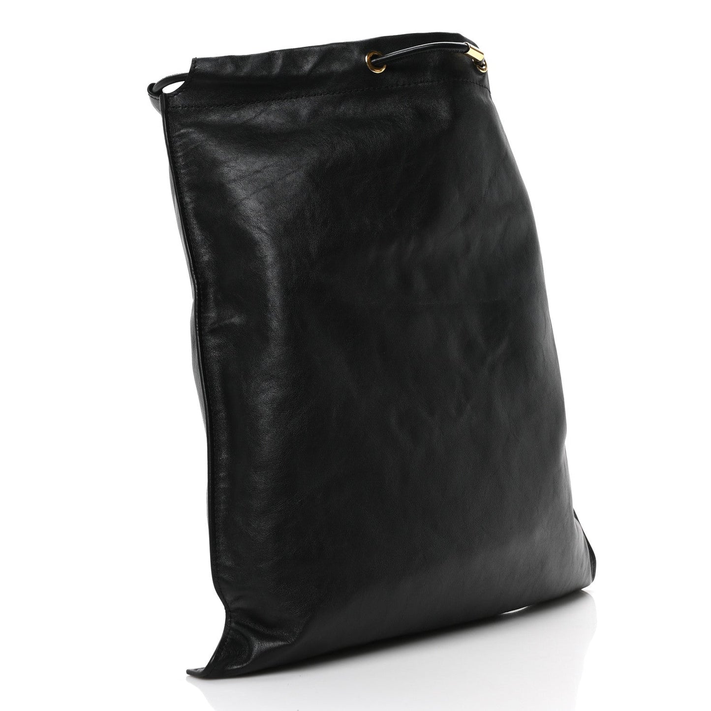 Calfskin Flat Drawstring Tote Black