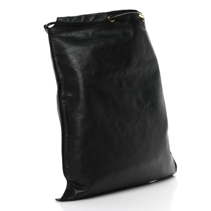 Calfskin Flat Drawstring Tote Black
