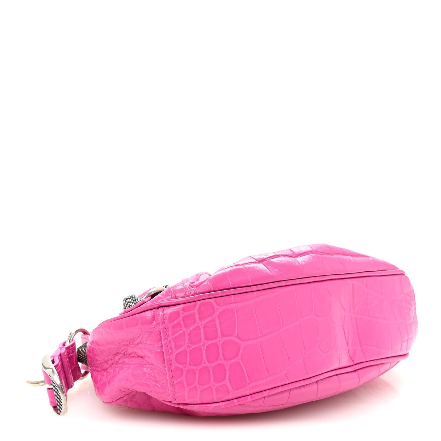Extra Supple Calfskin Crocodile Embossed XS Le Cagole Shoulder Bag Lipstick Pink