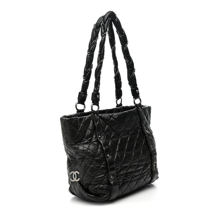 Distressed Lambskin Vintage Ligne Lady Braid Tote Black