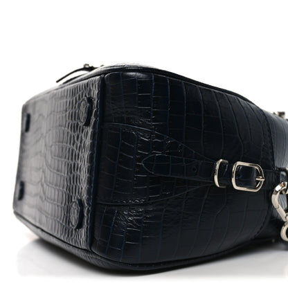 Calfskin Crocodile Embossed Small Varenne Bowling Bag Navy