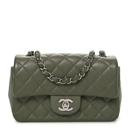 Lambskin Quilted Mini Rectangular Flap Green