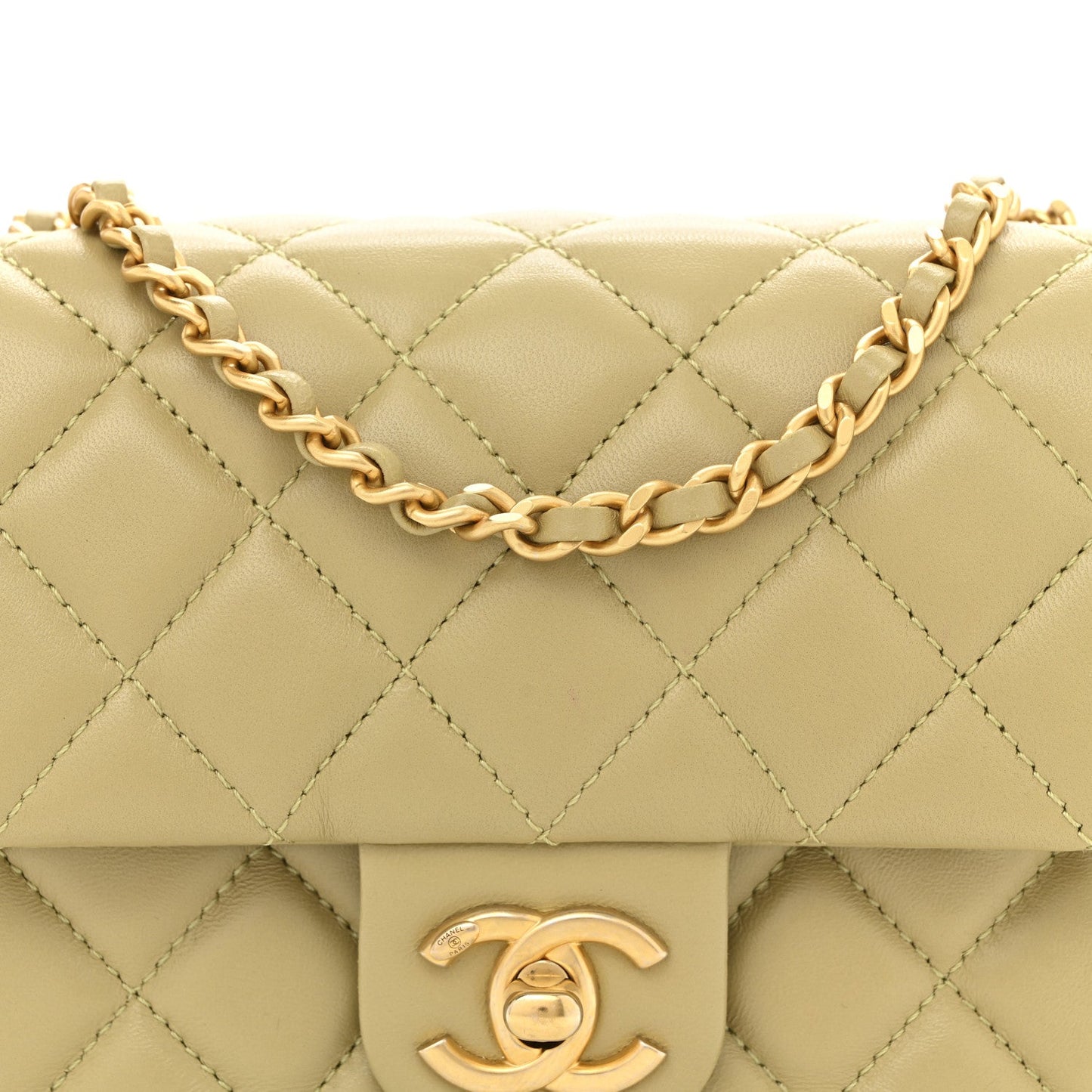 Lambskin Enamel Quilted Mini Coco Hearts Square Flap Light Green