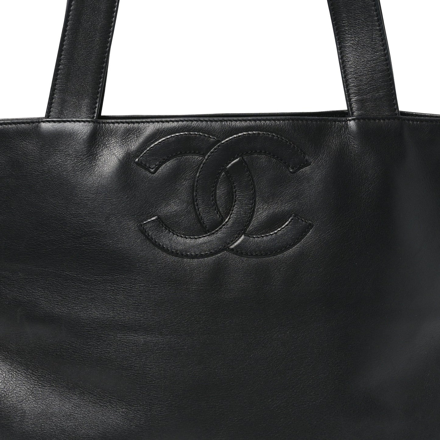 Calfskin Embossed CC Shoulder Bag Black