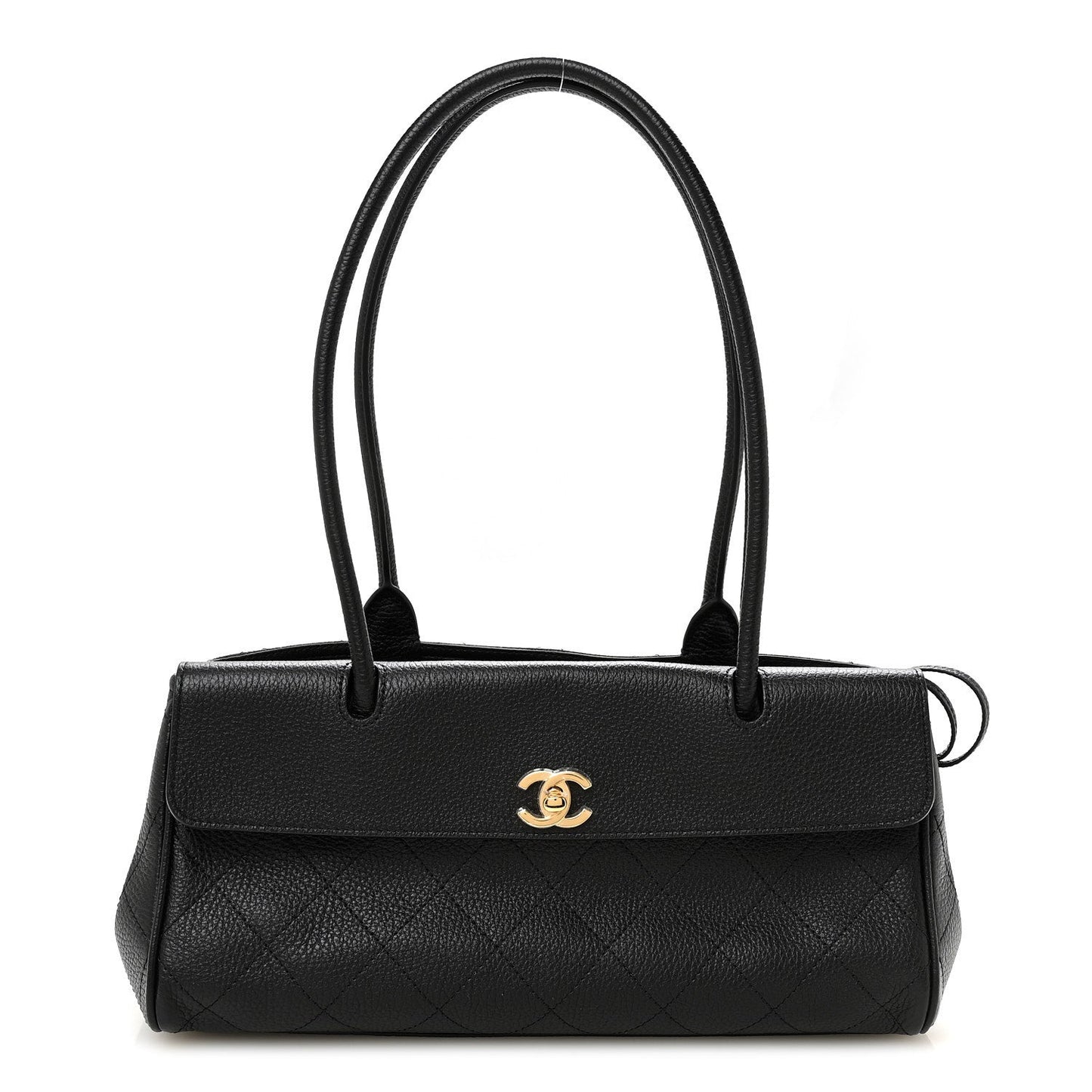 Grained Calfskin Stitched Urban Essentials Small Shopping Bag Black