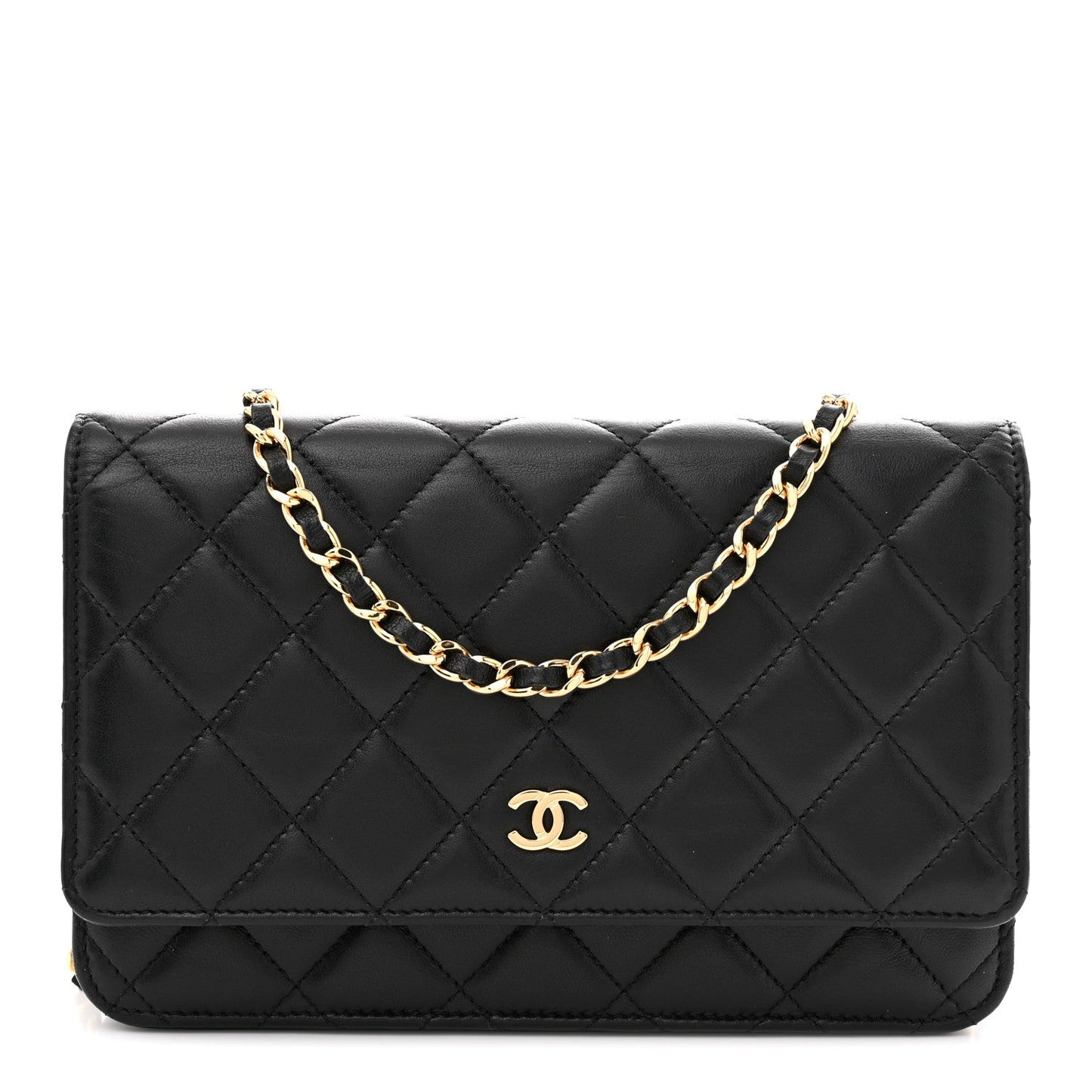 Lambskin Quilted Wallet On Chain WOC Black