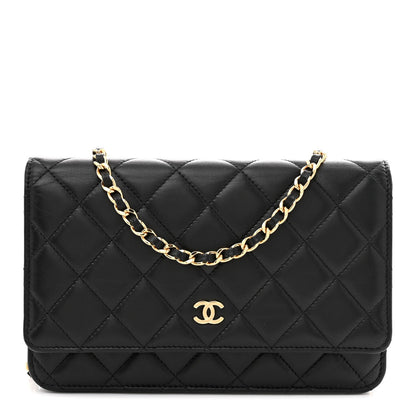 Lambskin Quilted Wallet On Chain WOC Black