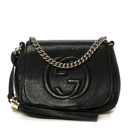 Pebbled Calfskin Small Soho Flap Crossbody Black