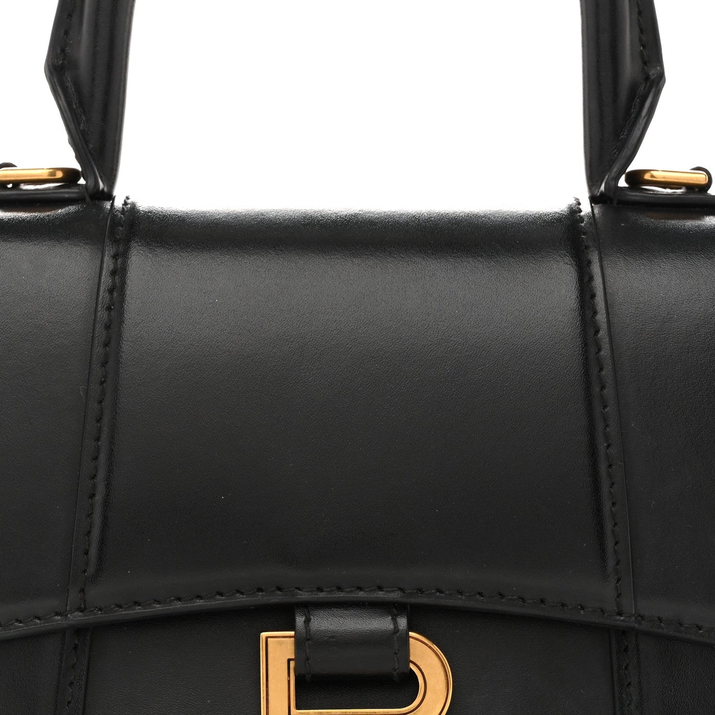 Shiny Box Calfskin Hourglass Top Handle Bag XS Black