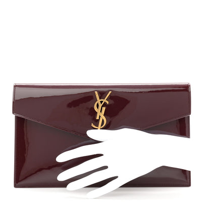 Patent Calfskin Monogram Uptown Clutch Dark Red Wine