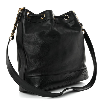 Caviar CC Drawstring Shoulder Bag Black
