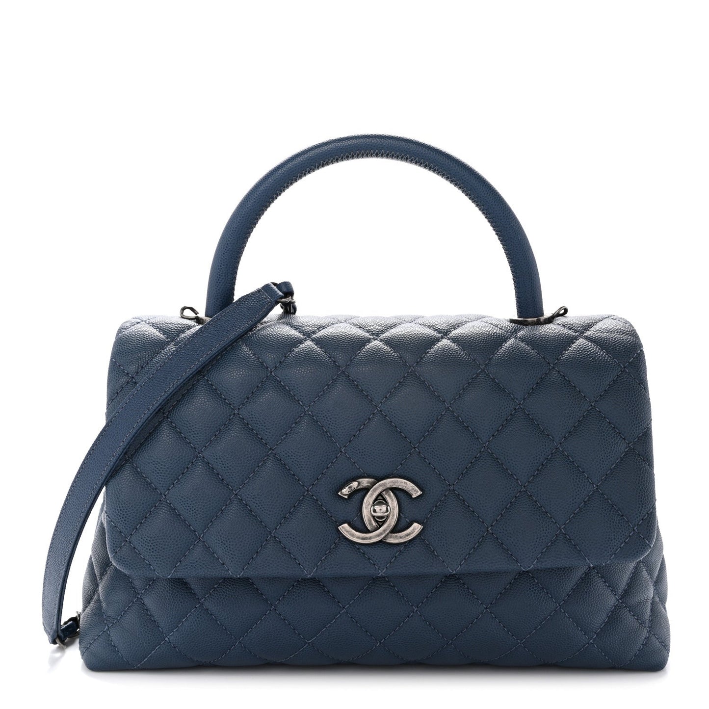 Caviar Quilted Small Coco Handle Flap Blue