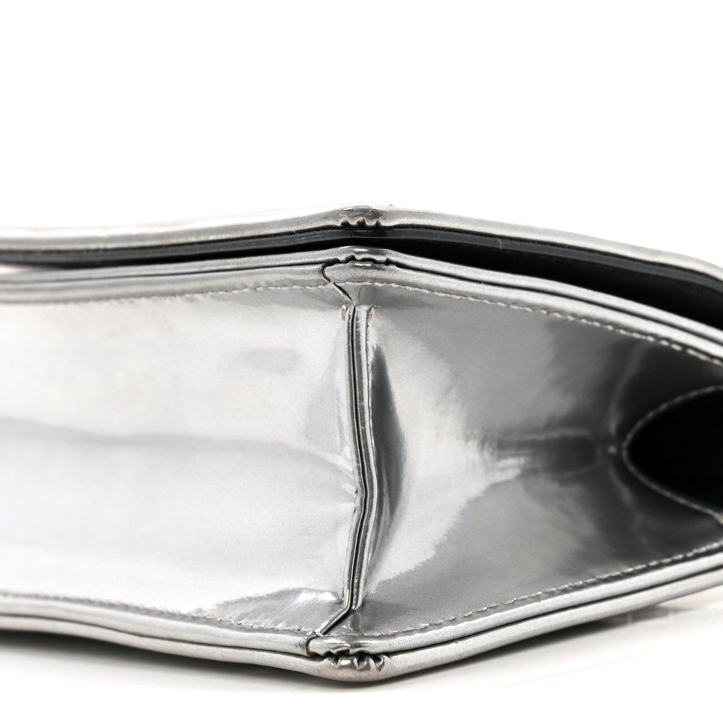 Metallic Patent Micro-Cannage Baby Diorama Flap Bag Silver