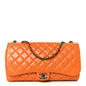 Lambskin Quilted Jumbo Grocery By Chanel Drawstring Shopping Bag Orange