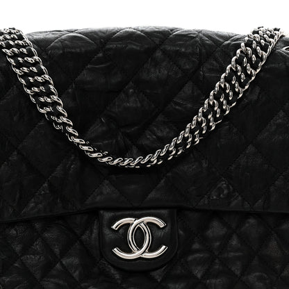 Washed Lambskin Quilted Maxi Chain Around Flap Black