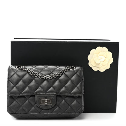 Metallic Sheepskin Quilted 2.55 Reissue Mini Flap Dark Silver