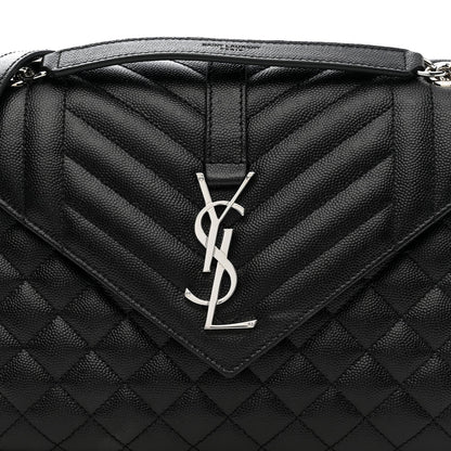 Grain De Poudre Textured Mixed Matelasse Triquilt Medium Monogram Satchel Black