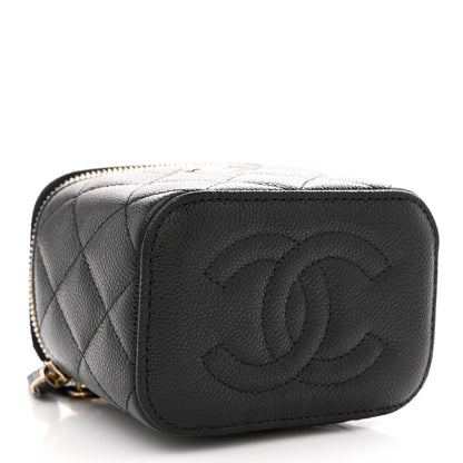 Caviar Quilted Mini Vanity Case With Chain Black