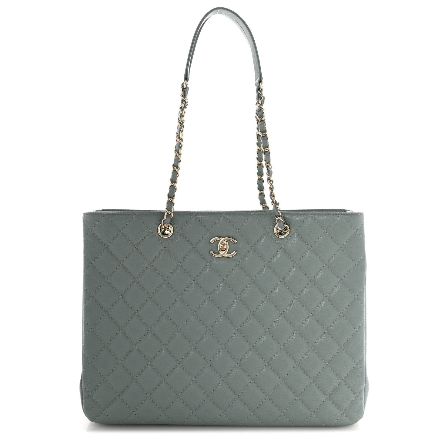 Caviar Quilted Large Classic Shopping Tote Light Green